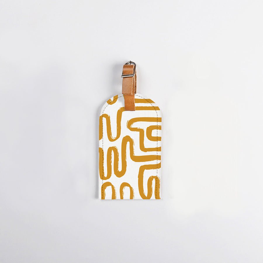 Luggage Tag Stud | Laminated Fabric with Genuine Leather Geo - Sand Luggage Tag by Thandana