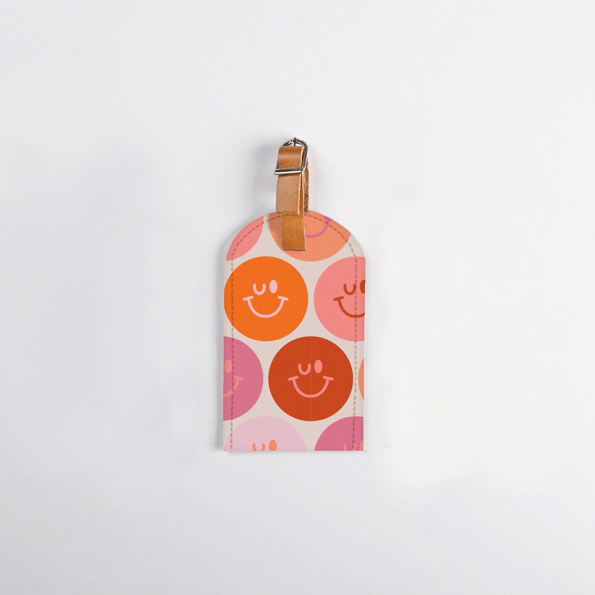 Luggage Tag Stud | Laminated Fabric with Genuine Leather Smiley - Blush Luggage Tag by Thandana