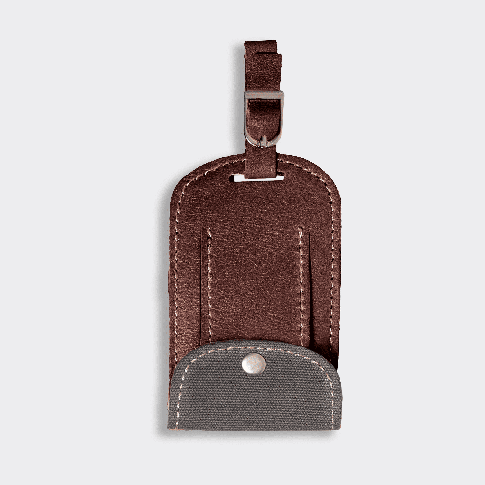 Luggage Tag | Wax Canvas with Genuine Leather Charcoal Canvas with Tobac Leather Luggage Tag by Thandana
