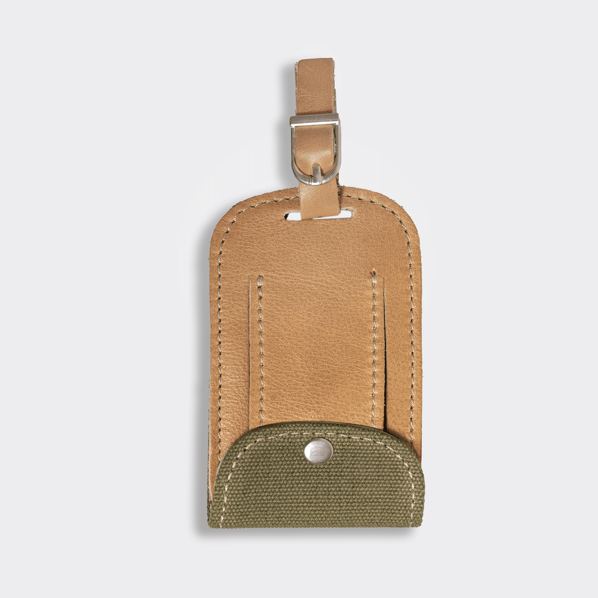Luggage Tag | Wax Canvas with Genuine Leather Sage Canvas with Hazelnut Leather Luggage Tag by Thandana