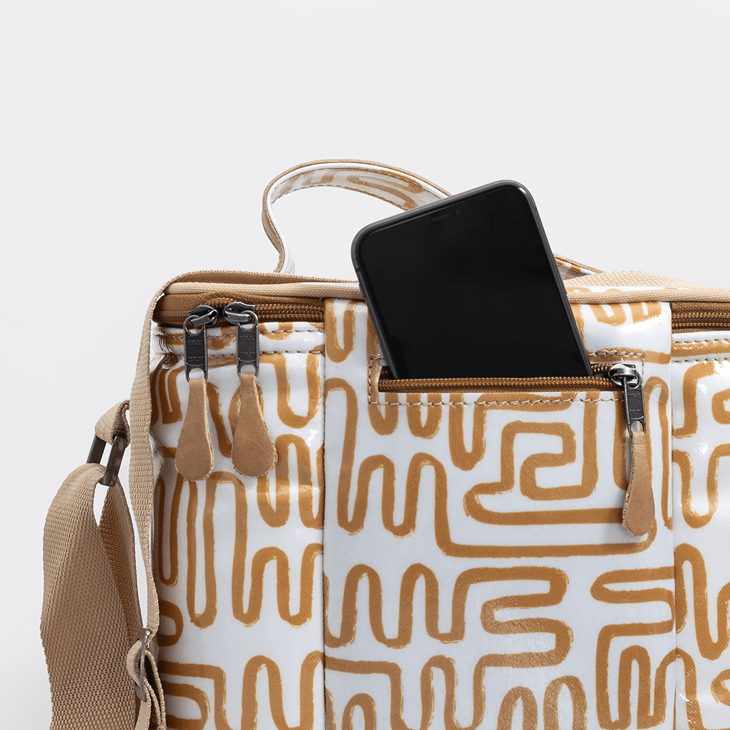 Lunch Box Cooler | Laminated Fabric with Genuine Leather Caddy Cooler by Thandana