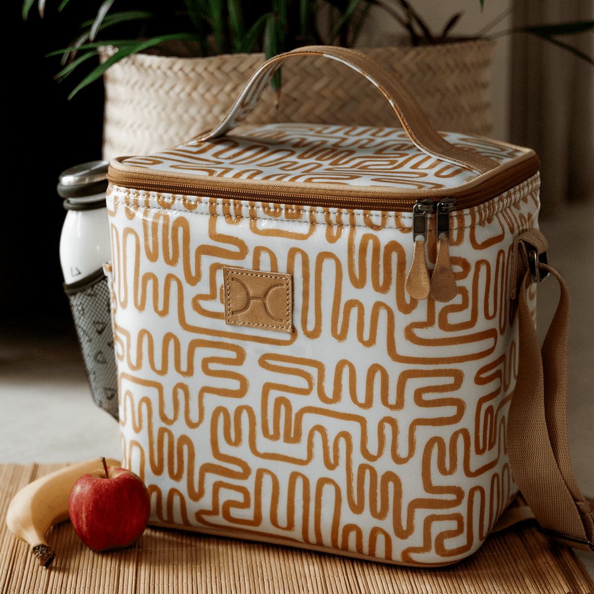 Lunch Box Cooler | Laminated Fabric with Genuine Leather Caddy Cooler by Thandana