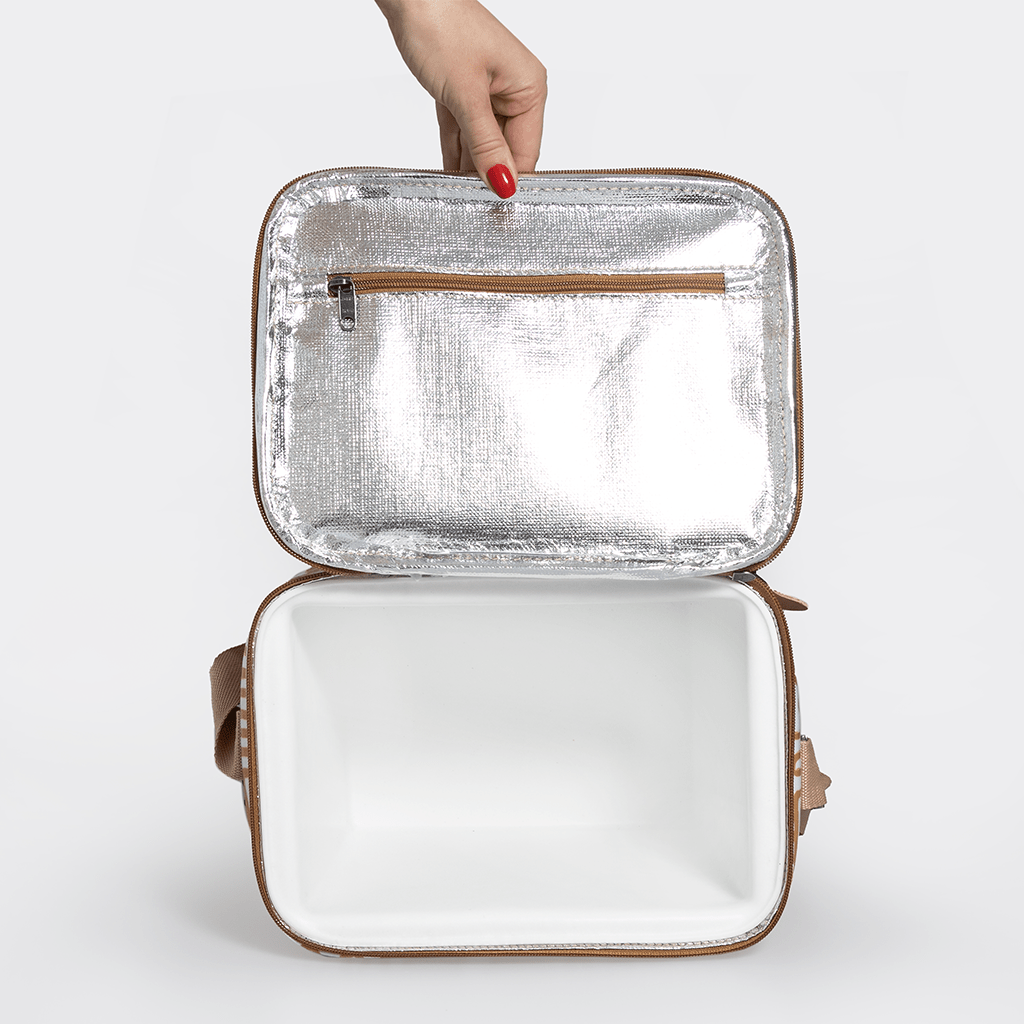 Lunch Box Cooler | Laminated Fabric with Genuine Leather Caddy Cooler by Thandana