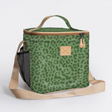 Lunch Box Cooler | Laminated Fabric with Genuine Leather Cheetah - Olive / Chunky Zip Caddy Cooler by Thandana