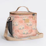 Lunch Box Cooler | Laminated Fabric with Genuine Leather Crazy Daisy - Blush / Chunky Zip Caddy Cooler by Thandana