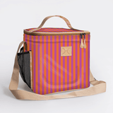Lunch Box Cooler | Laminated Fabric with Genuine Leather Linear - Preppy / Chunky Zip Caddy Cooler by Thandana