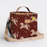 Lunch Box Cooler | Laminated Fabric with Genuine Leather Midnight Pony - Cherry / Chunky Zip Caddy Cooler by Thandana