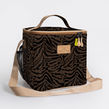 Lunch Box Cooler | Laminated Fabric with Genuine Leather Nomad Stripe - Coffee / Chunky Zip Caddy Cooler by Thandana