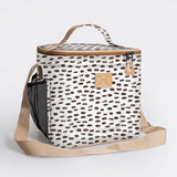 Lunch Box Cooler | Laminated Fabric with Genuine Leather Seeds - White / Chunky Zip Caddy Cooler by Thandana