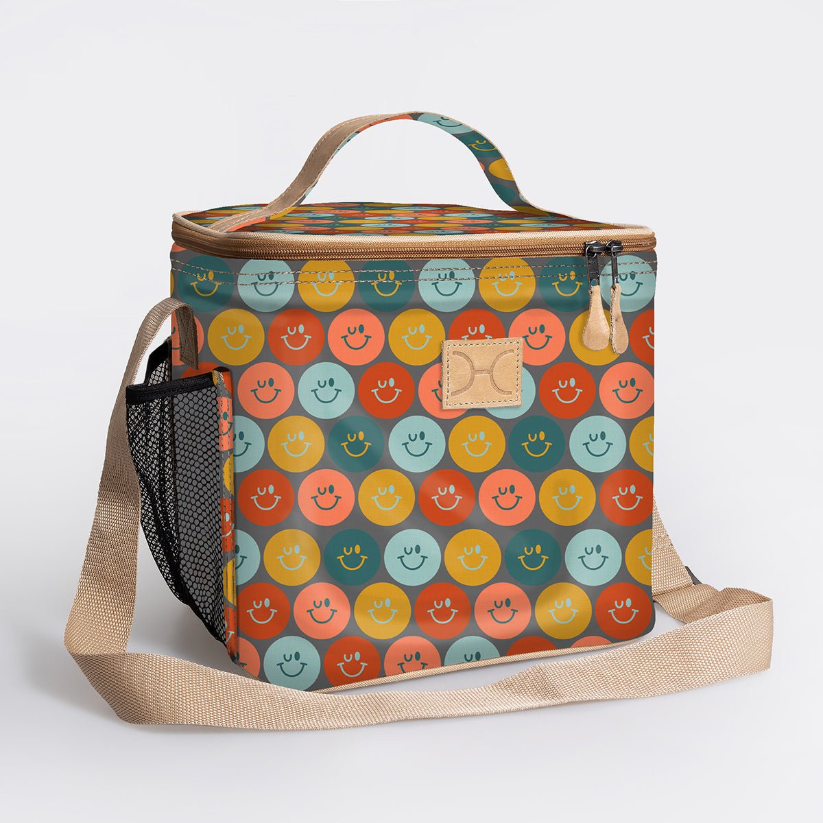 Lunch Box Cooler | Laminated Fabric with Genuine Leather Smiley - Jet / Chunky Zip Caddy Cooler by Thandana