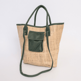 Maia Bag | Raffia Weave with Genuine Leather Basil Leather Handbag by Thandana