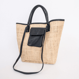 Maia Bag | Raffia Weave with Genuine Leather Black Leather Handbag by Thandana