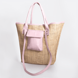 Maia Bag | Raffia Weave with Genuine Leather Blush Leather Handbag by Thandana