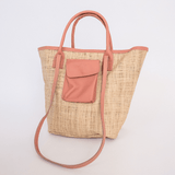 Maia Bag | Raffia Weave with Genuine Leather Coral Leather Handbag by Thandana