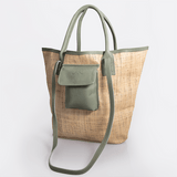 Maia Bag | Raffia Weave with Genuine Leather Green Leather Handbag by Thandana