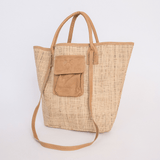Maia Bag | Raffia Weave with Genuine Leather Hazelnut Leather Handbag by Thandana