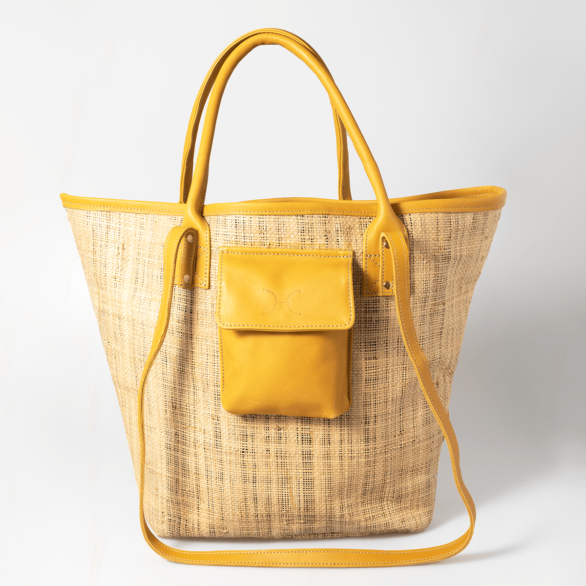 Maia Bag | Raffia Weave with Genuine Leather Mustard Leather Handbag by Thandana