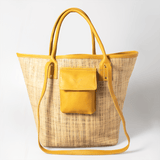 Maia Bag | Raffia Weave with Genuine Leather Mustard Leather Handbag by Thandana