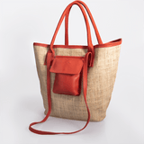 Maia Bag | Raffia Weave with Genuine Leather Red Leather Handbag by Thandana