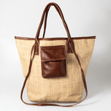 Maia Bag | Raffia Weave with Genuine Leather Tobac Leather Handbag by Thandana