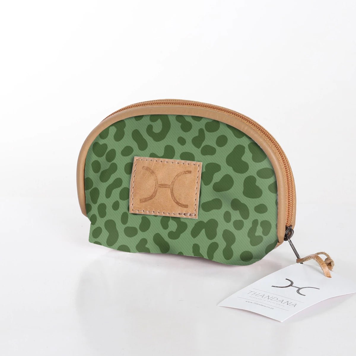 Makeup Bag | Laminated Fabric Cheetah - Olive / Chunky Zip Make Up Fabric Bag by Thandana