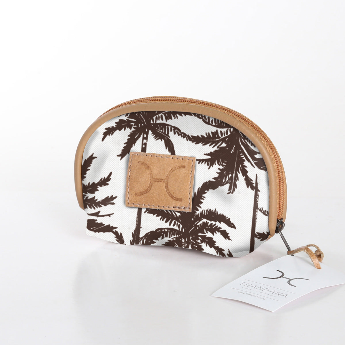 Makeup Bag | Laminated Fabric Palm - Neutral / Chunky Zip Make Up Fabric Bag by Thandana