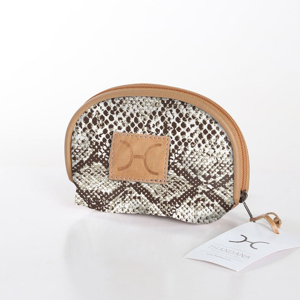 Makeup Bag | Laminated Fabric Python - Moody / Chunky Zip Make Up Fabric Bag by Thandana