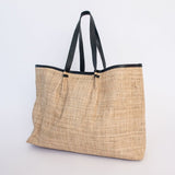 Megan Bag | Raffia Weave with Genuine Leather Black Leather Handbag by Thandana