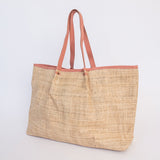 Megan Bag | Raffia Weave with Genuine Leather Coral Leather Handbag by Thandana