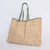 Megan Bag | Raffia Weave with Genuine Leather Green Leather Handbag by Thandana