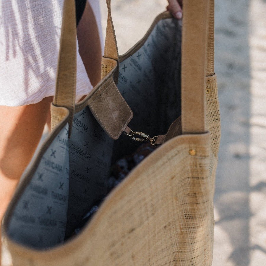 Megan Bag | Raffia Weave with Genuine Leather Handbag by Thandana