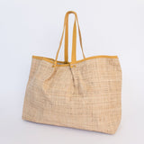 Megan Bag | Raffia Weave with Genuine Leather Mustard Leather Handbag by Thandana