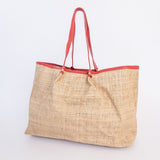 Megan Bag | Raffia Weave with Genuine Leather Red Leather Handbag by Thandana