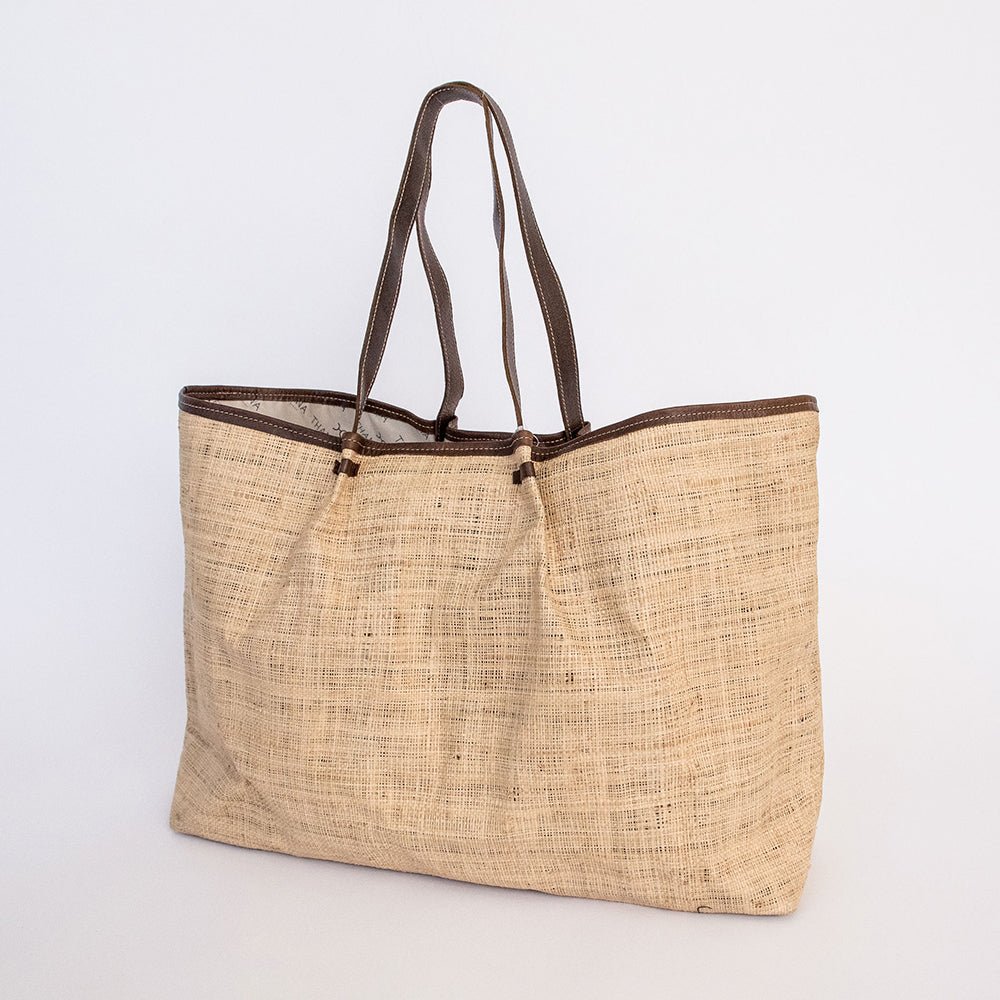 Megan Bag | Raffia Weave with Genuine Leather Tobac Leather Handbag by Thandana