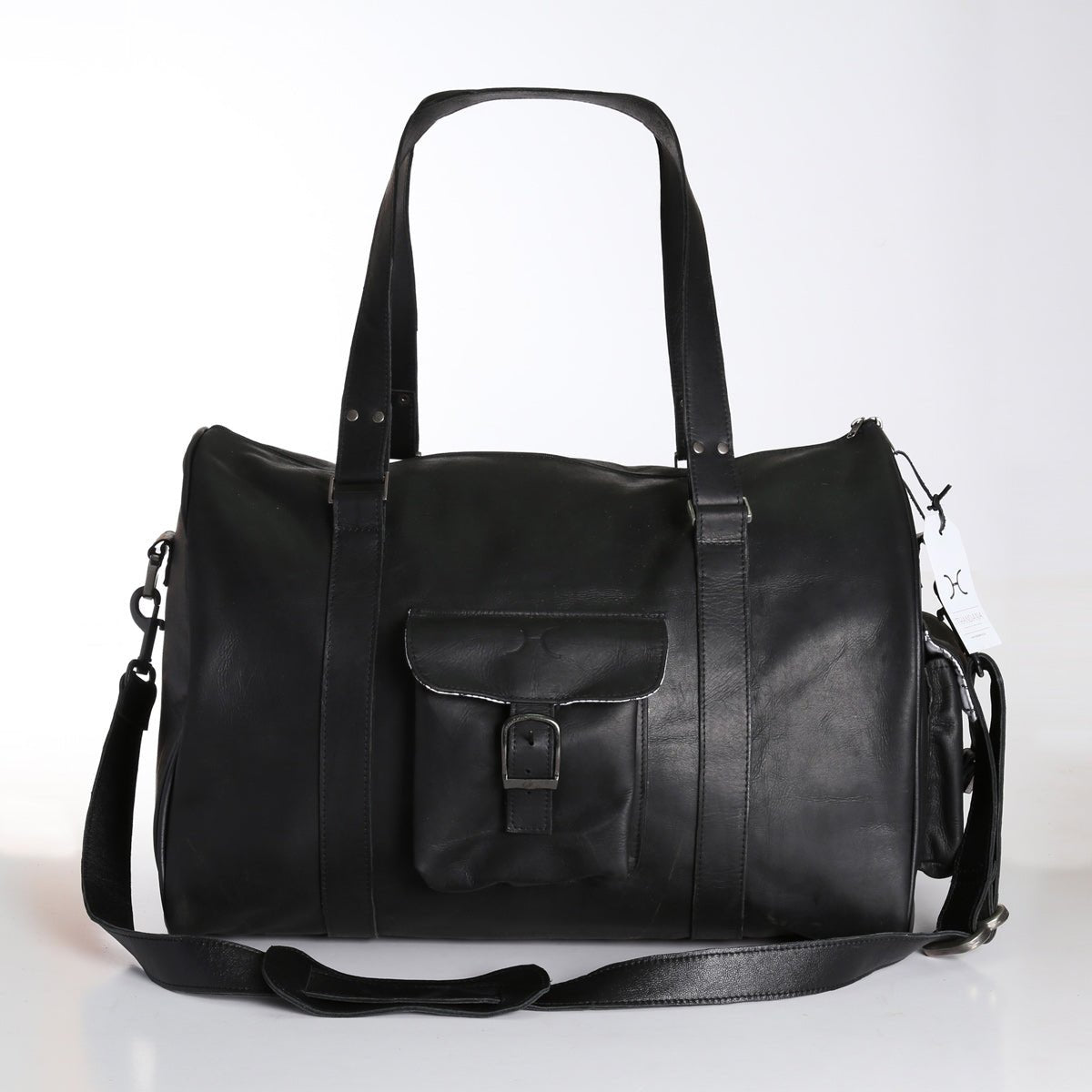 Mens Cabin Bag | Genuine Leather Black Leather Luggage Bag by Thandana