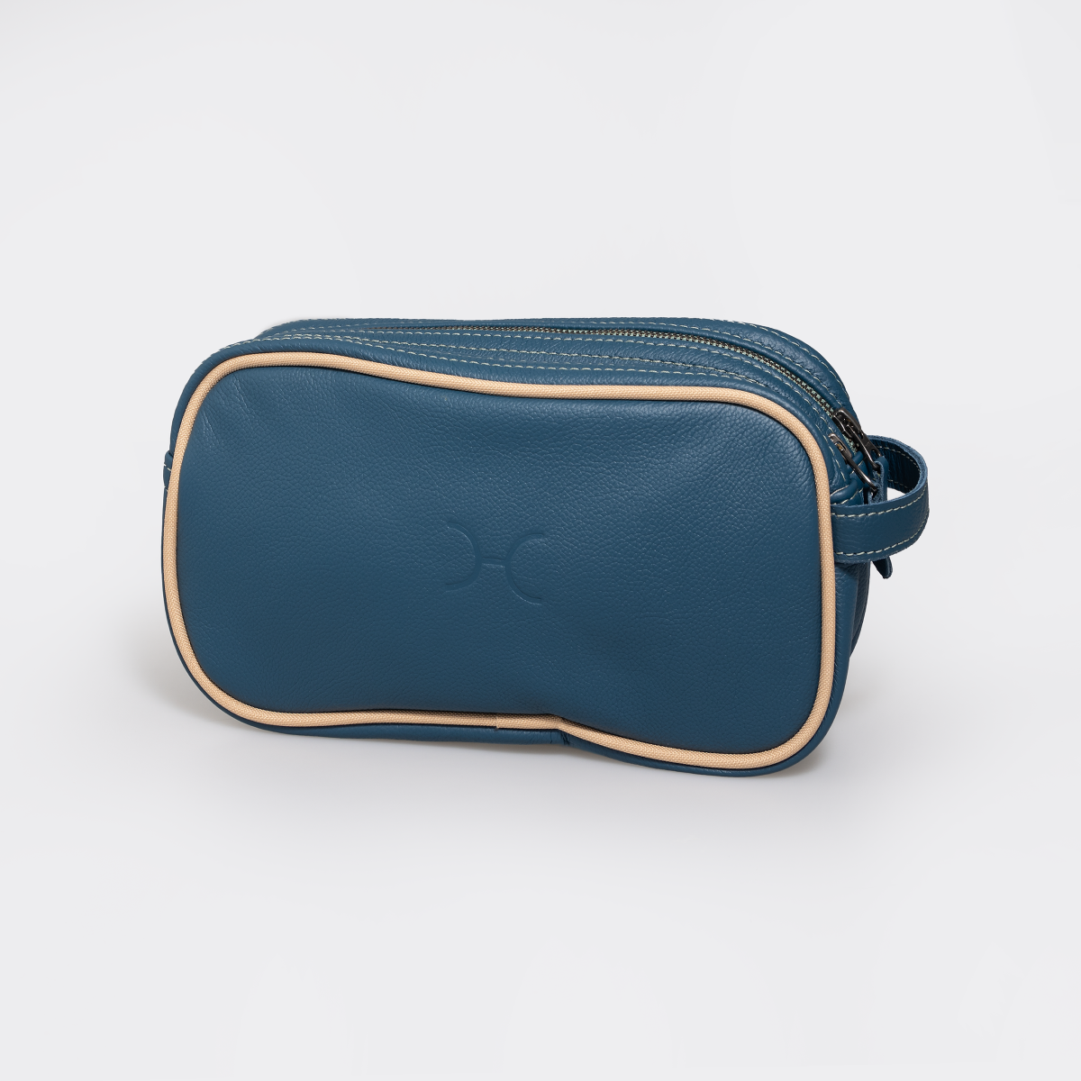 Men’s Double Zip Vanity | Genuine Leather Aqua Leather / Gunmetal Zip Slider Vanity Bag by Thandana