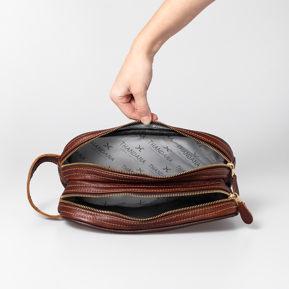 Men’s Double Zip Vanity | Genuine Leather Vanity Bag by Thandana