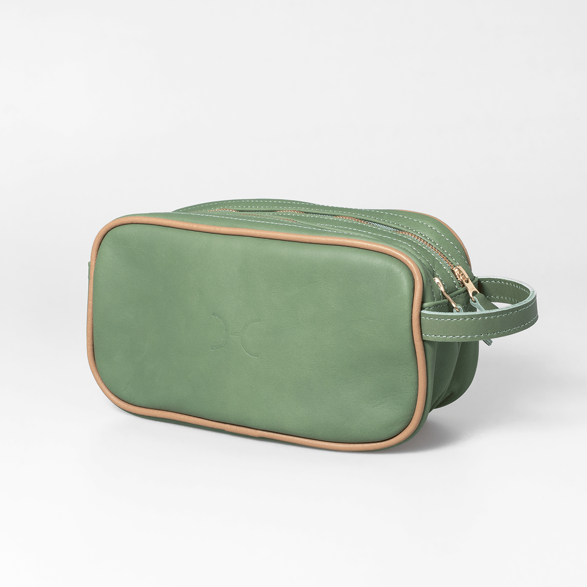 Men’s Double Zip Vanity | Genuine Leather Green Leather / Gunmetal (default) Vanity Bag by Thandana
