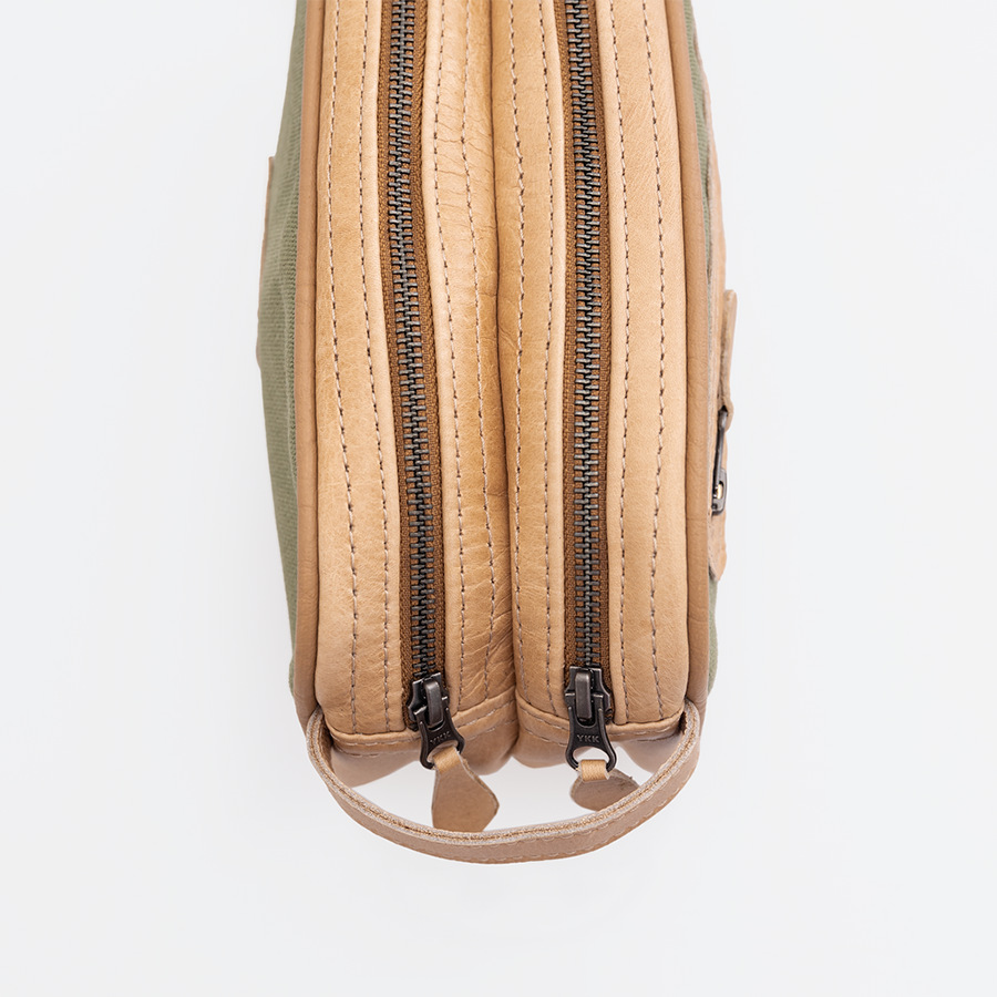 Men’s Double Zip Vanity | Wax Canvas with Genuine Leather Vanity Bag by Thandana