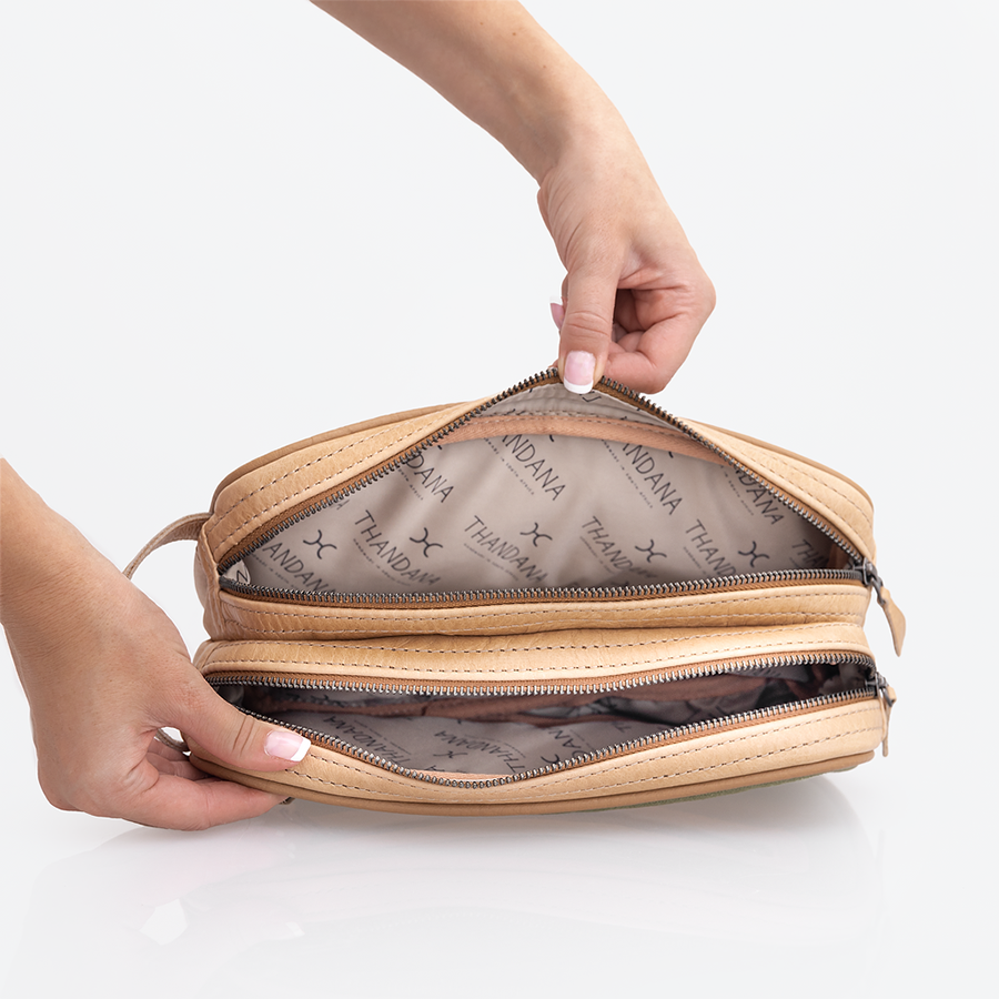 Men’s Double Zip Vanity | Wax Canvas with Genuine Leather Vanity Bag by Thandana