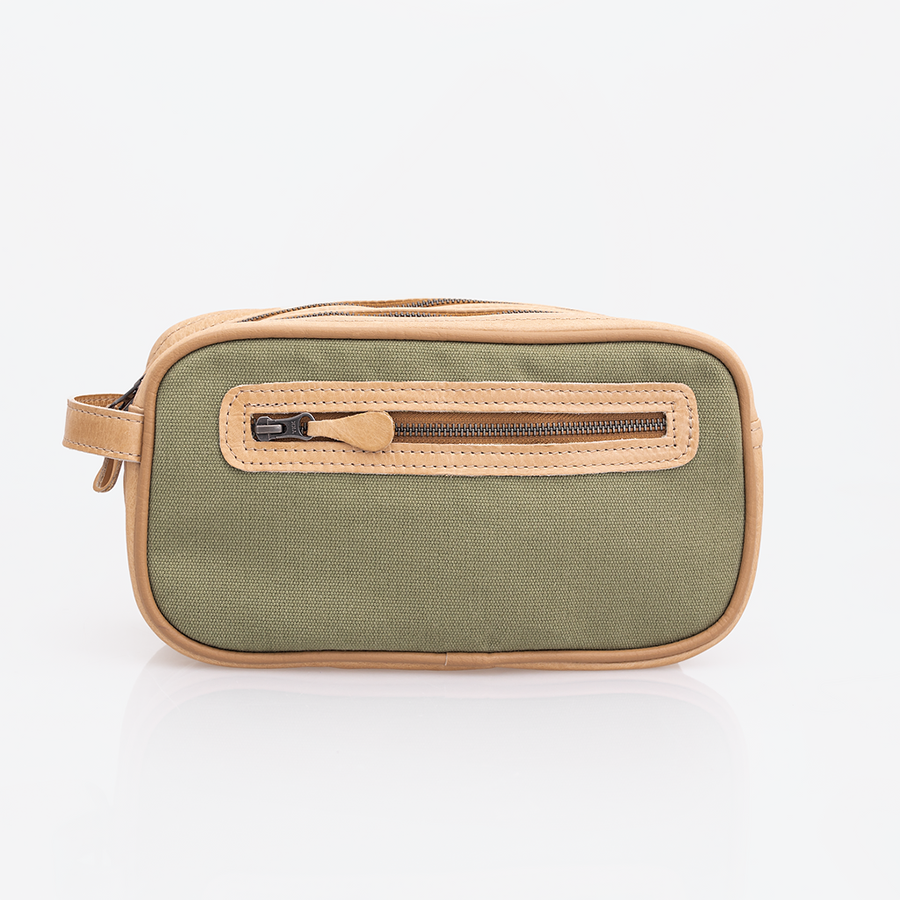 Men’s Double Zip Vanity | Wax Canvas with Genuine Leather Vanity Bag by Thandana
