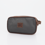 Men’s Double Zip Vanity | Wax Canvas with Genuine Leather | Corporate Charcoal Canvas with Tobac Leather / Gunmetal