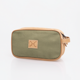 Men’s Double Zip Vanity | Wax Canvas with Genuine Leather | Corporate Sage Canvas with Hazelnut Leather / Gunmetal