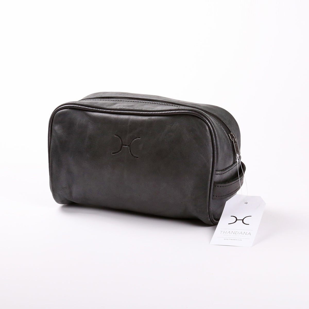 Men’s Single Zip Vanity | Genuine Leather Black Leather Vanity Bag by Thandana