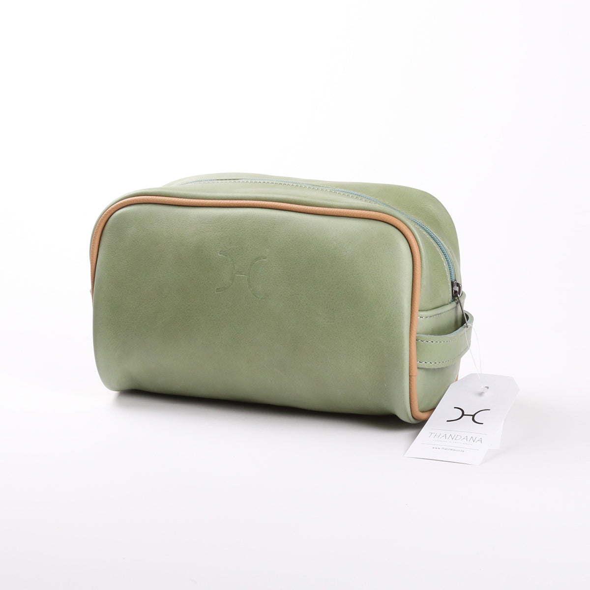 Men’s Single Zip Vanity | Genuine Leather Green Leather Vanity Bag by Thandana