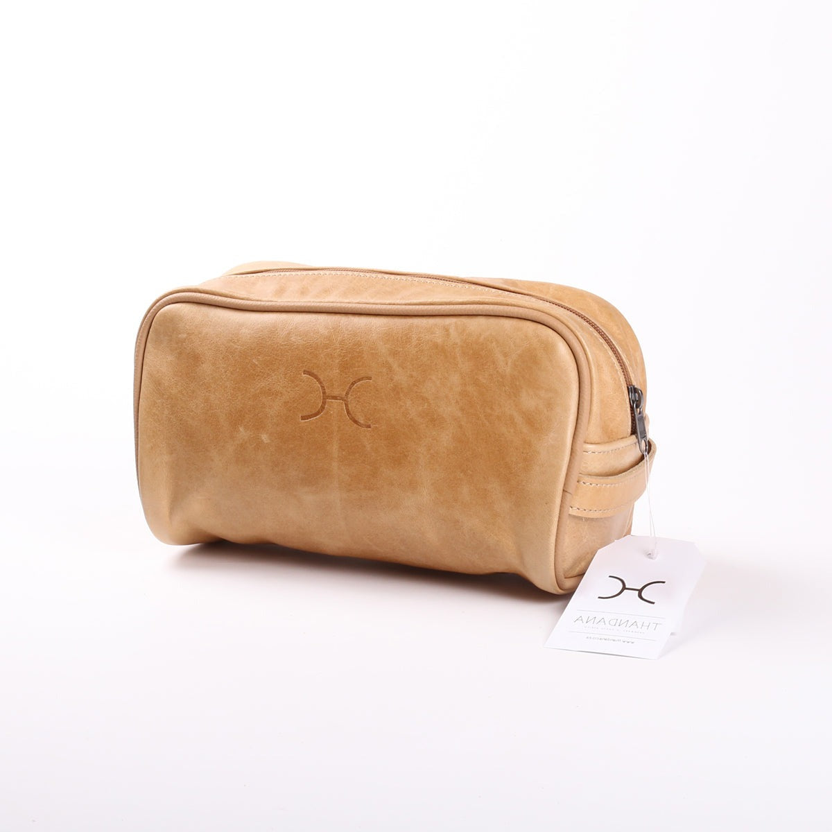 Men’s Single Zip Vanity | Genuine Leather Hazelnut Leather Vanity Bag by Thandana