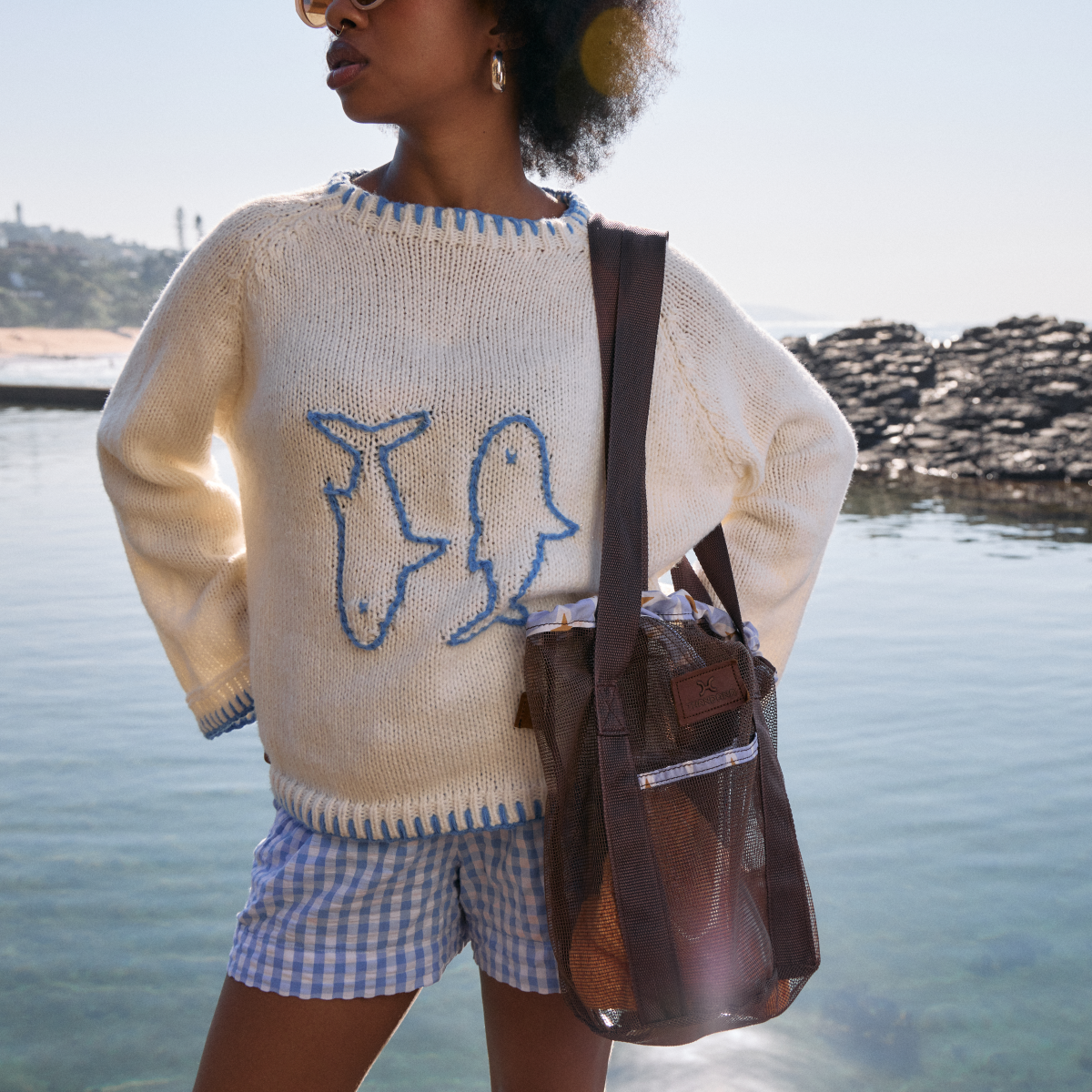 Meshie Bucket Bag | Brown Utility Shopper Bag by Thandana