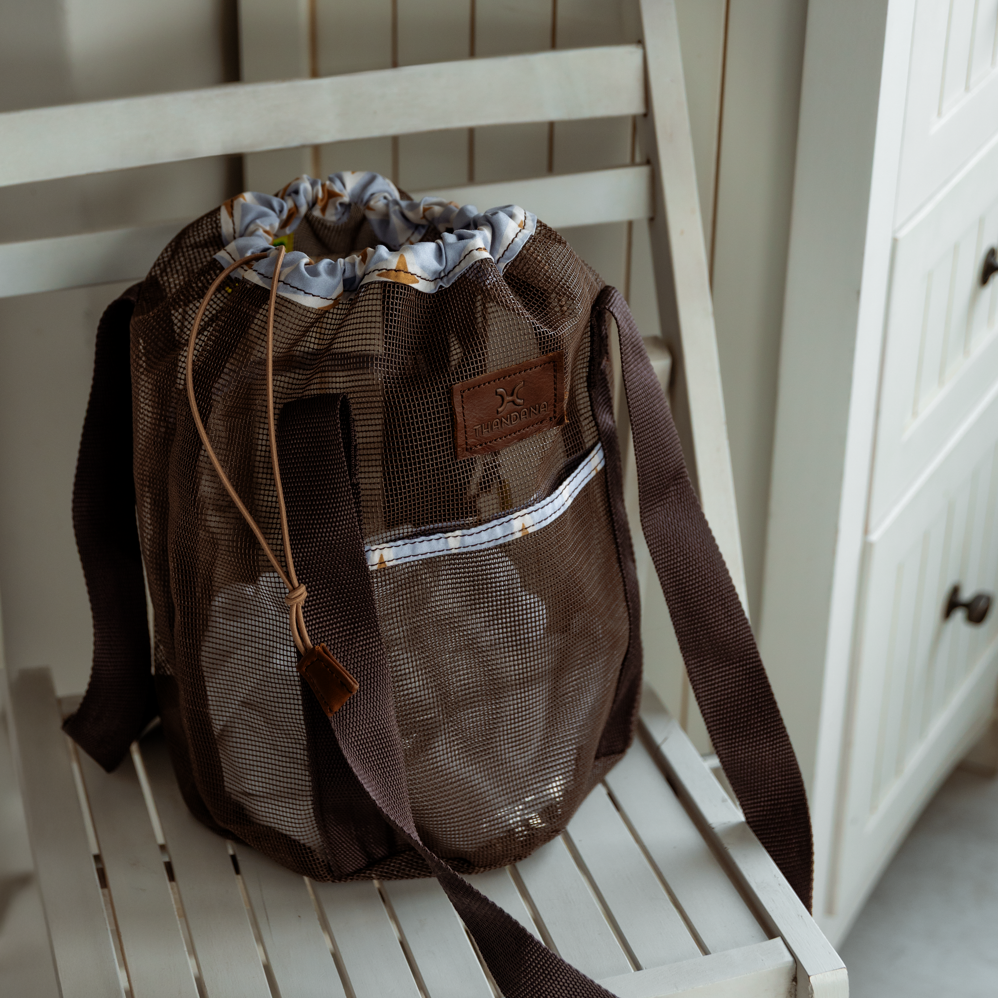 Meshie Bucket Bag | Brown Utility Shopper Bag by Thandana