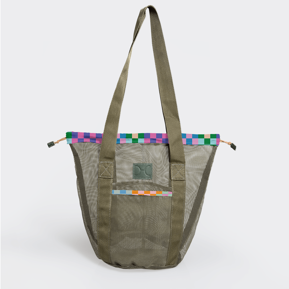 Meshie Bucket Bag | Olive Checker - Preppy Utility Shopper Bag by Thandana