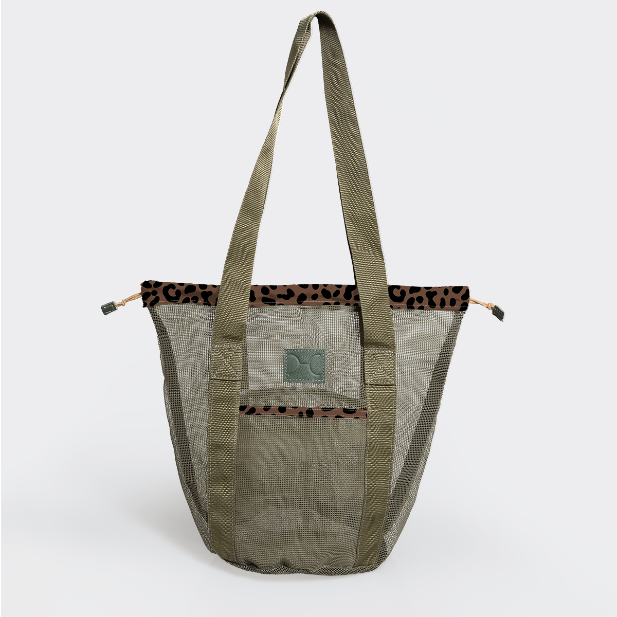 Meshie Bucket Bag | Olive Cheetah - Coffee Utility Shopper Bag by Thandana